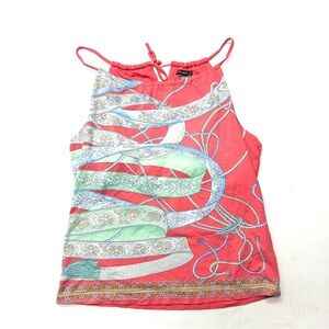 J. McLaughlin Pink and Green Tank Top Rope Ribbon Print